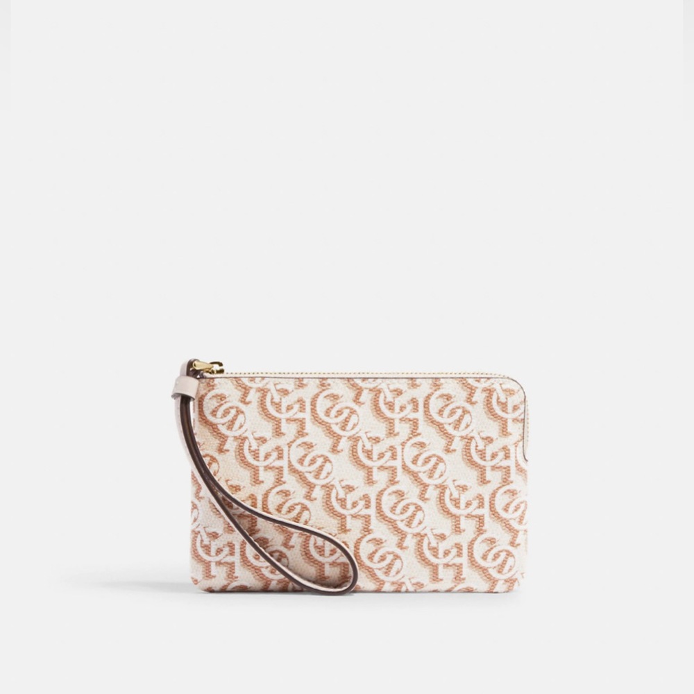 NWT Coach Corner Zip Wristlet With Coach Monogram Print